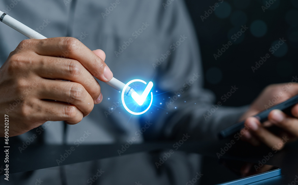 Poster digital guarantee approvement , business checking quality assurance qa or qc management, certificati