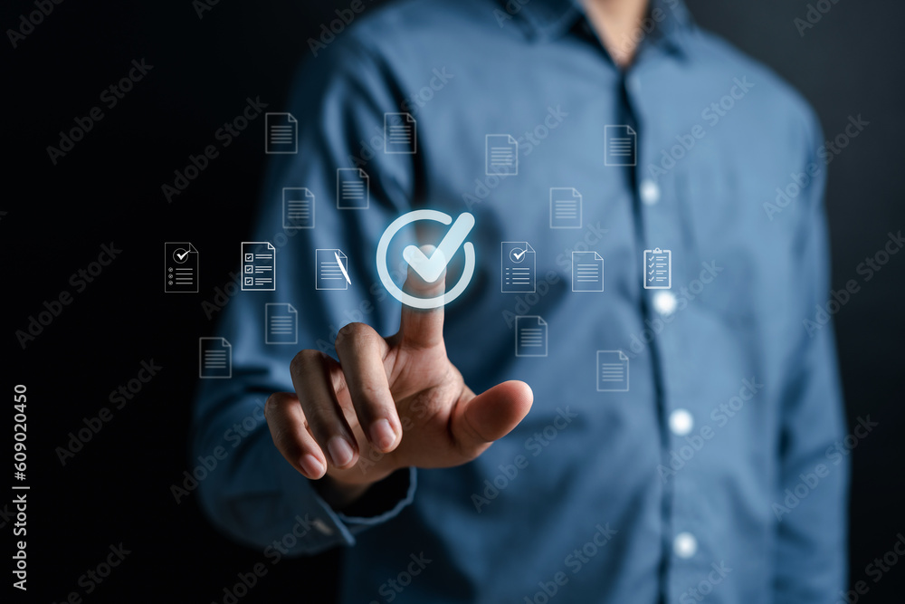 Poster digital guarantee approvement , business checking quality assurance qa or qc management, certificati