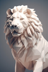 White_background_hyper_sharp_3D_lion_paper_origami