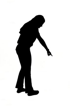 recommend clip art: side view of a silhouette of young girl pointing down on white background