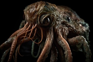 close-up of alien creature, with its tentacles and skin visible, created with generative ai