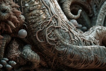 close-up of alien organism, showing intricate details and textures, created with generative ai