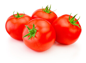 Four ripe red tomatoes isolated on white background