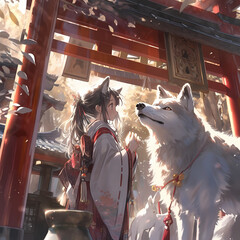Anime Kitsune Girl Temple