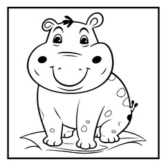 Hippo Coloring Book Page Cartoon Ilustration-01