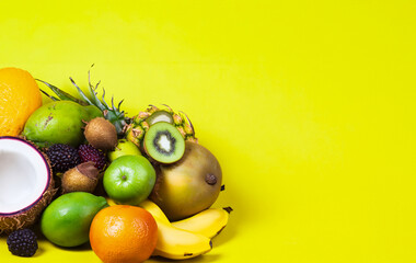 fruits and vegetables with yellow background