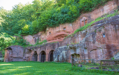 View of the unique rock hermitage near Bretzenheim/Germany in Rhineland-Palatinate, the only rock...