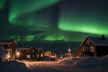 Northern lights, aurora in the sky above suburb. Generative AI
