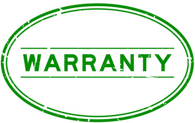 Grunge green warranty word oval rubber seal stamp on white background