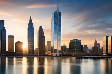 Fototapeta premium high buildings in a city, super realistic, hyper detailed