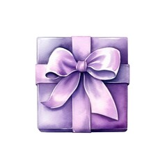 Violet gift box on white background in watercolor style. Generative AI.