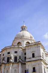 Fototapeta na wymiar National Pantheon dome (Santa Engrácia church) in blu sky of Lisbon, Spain 