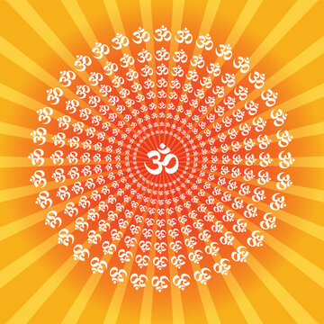 Beautiful OM or Aum lettering vector template in shades of yellow and orange colors best for social media, print and home decoration. Hindu Symbol Illustration.