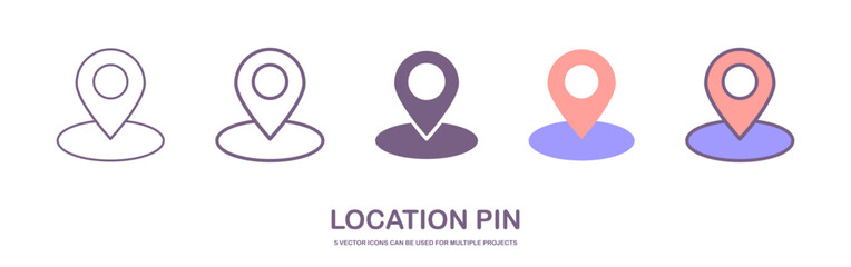 Pin icon set. Location icon vector. destination icon. map pin. 4 styles of location icons