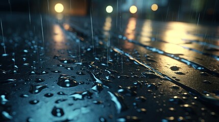 Naklejka na ściany i meble rain drops of water on a wet surface. Generative AI Art.