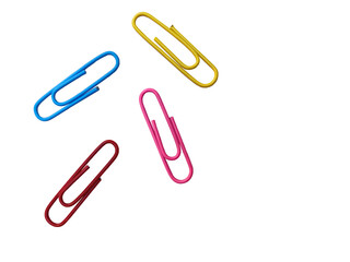 Colorful paperclips isolated on white background. 3D rendering. 