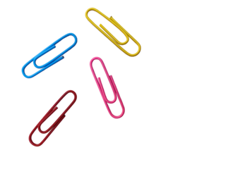 Colorful paperclips isolated on white background. 3D rendering. 