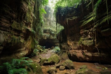 a maze of natural rock tunnels and caves, created with generative ai
