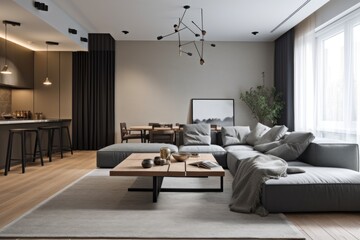 Obraz na płótnie Canvas clutter-free living room with sleek furnishings, minimalist decor, and ultra-modern features, created with generative ai