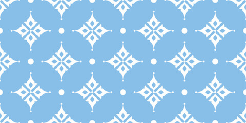 Christmas seamless pattern with white stars on blue background.  Vintage pattern for fabric or wrapping. Textile design. Stylish background for cards. Seamless pastel template. Retro ornament.