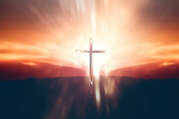 abstract blurred christ cross sunset, Generative AI