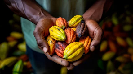 Foto op Canvas A farmer on a cocoa plantation harvests. Generative AI © Александр Марченко