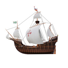 Santa Maria Christopher Columbus ship side view transparent background 3D rendered image in high quality - obrazy, fototapety, plakaty