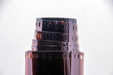 Photographic film close-up on a white background