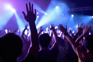 Christmas concept:Christian worship with raised hand and pray in the worship concert, Generative AI - obrazy, fototapety, plakaty