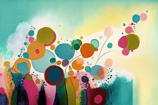Abstract colorful background with circles, strokes and splashes of paint