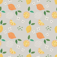 Vector abstract cute hand drawn illustration with lemons. The pattern is perfect for fabric, wallpaper, wrapping paper, postcard, layout.