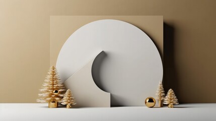 White podium prepared for New Year's product promotion. Christmas concept. Generative AI