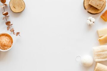 Spa cosmetics products and bathing accessories with sea salt