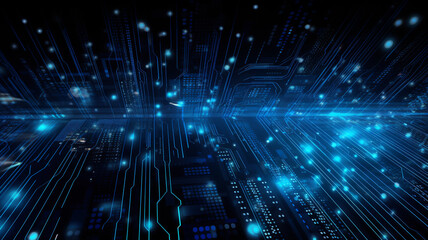 Blue illuminated cyber circuit future technology concept background. Generative AI.