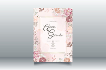 Brown wedding invitation template set with floral frame Premium Vector	