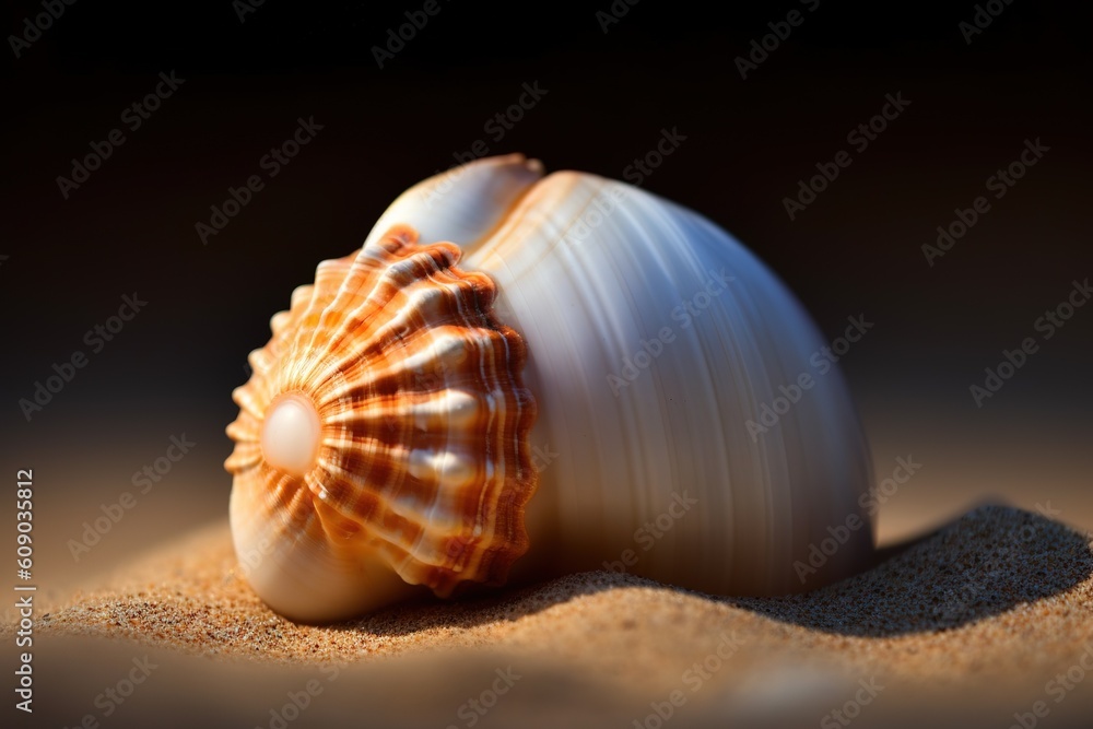 Poster a beached seashell with a sandy backdrop generative ai