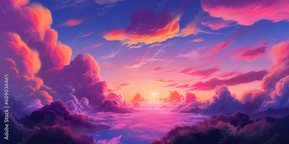 Poster a picture of a beautiful sunset with some clouds in the sky generative ai