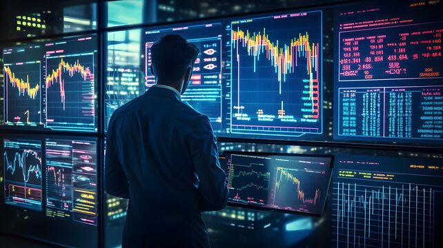 AI-powered software to analyze market trends and make predictions, using a close-up shot to highlight the details of the software's interface. Generative AI