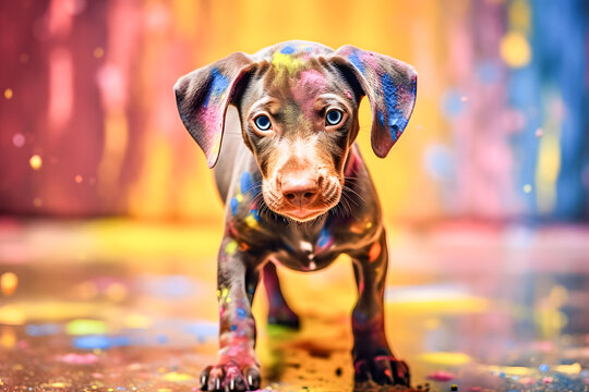 dog create abstract art by dipping its paws in non-toxic paint and letting it walk or run across a canvas ai generated art Generative AI