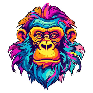 Colorful Cool Monkey Head pop art style, Monkey Sticker, pastel cute colors