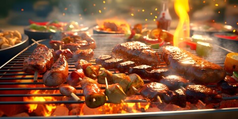 Bbq meat on fire. Generate Ai