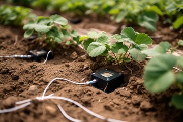Soil and Crop Sensing. Plant Watering Alarm Sensor Detector. Detectors planted in the soil can monitor moisture levels at multiple depths. AI generative