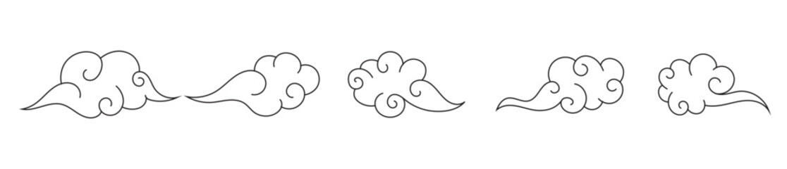 curly cloud with spiral line stroke vector japanese or chinese style