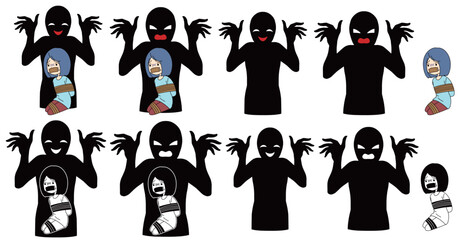 悪人と拘束、誘拐イメージのイラスト素材セット