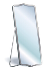 Home floor mirror icon with metal frame furniture. Hallway, bedroom interior design element. Full-length dressing room decor. Illustration isolated on white background