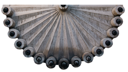 Carved peacock tail shape exterior elements isolated PNG photo with transparent background.