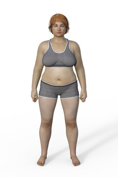 A 3D illustration of a female body with an endomorph body type