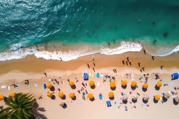 Fototapeta na wymiar Aerial view of the summer beach, A Vibrant Coastal Tapestry, generative AI