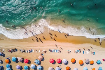 Obraz premium Aerial view of the summer beach, A Vibrant Coastal Tapestry, generative AI