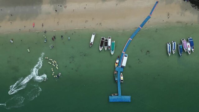 aerial view of the coast beach of phi phi island in thailand